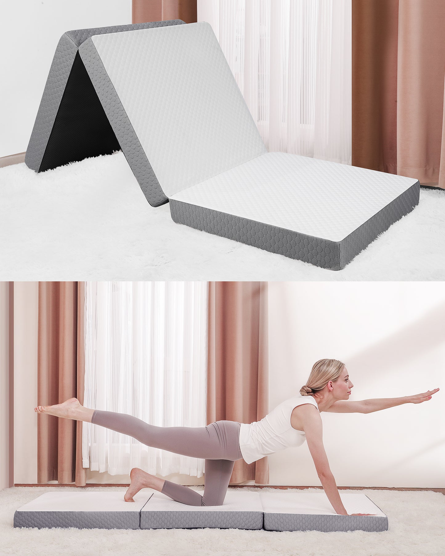 Forias Folding Mattress Size , 4 inch Foldable Memory Form Mattress, Trifold Mattress Topper with Washable Cover, Non-Slip Bottom Camping Mattress Guest Bed