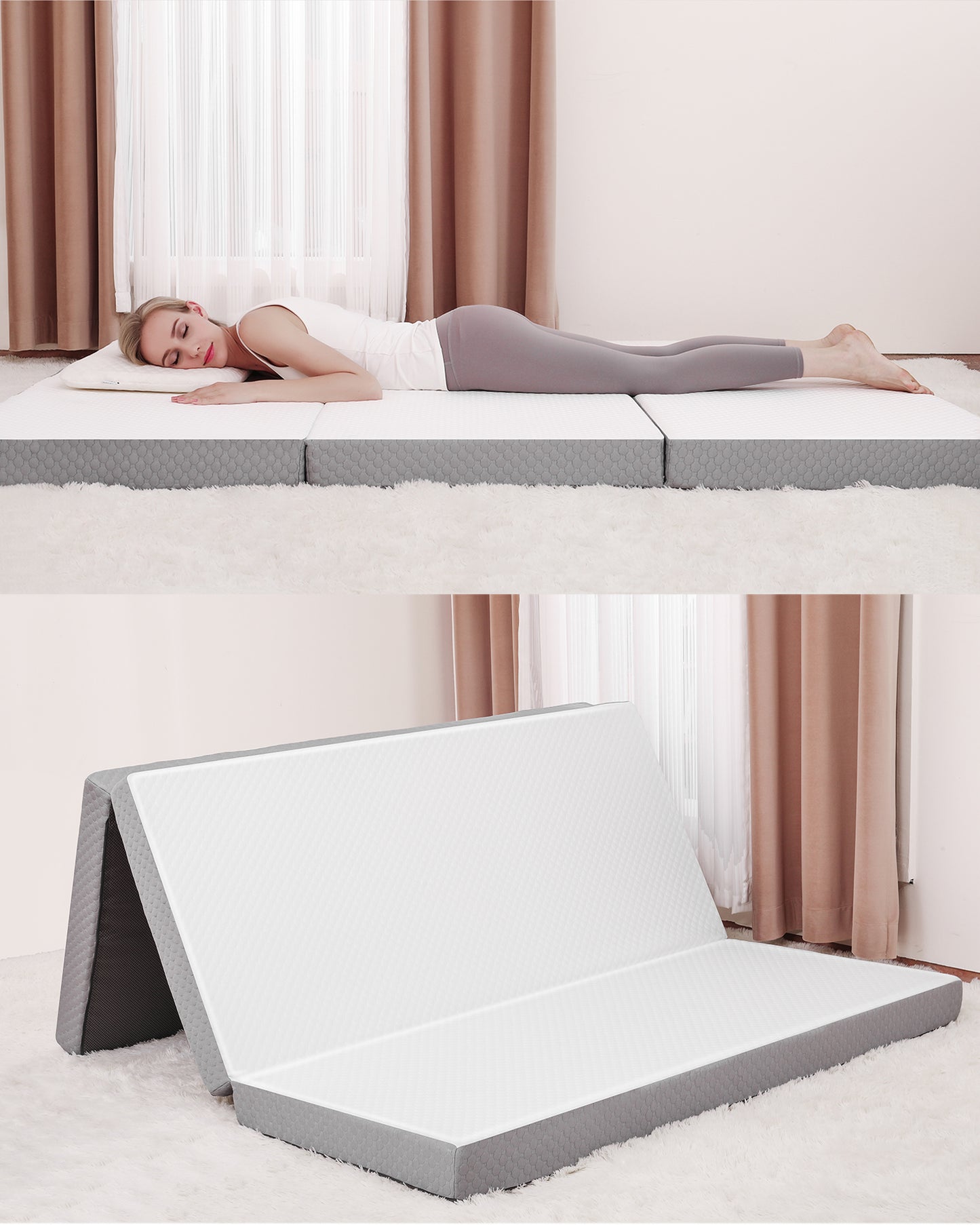 Forias Folding Mattress Size , 4 inch Foldable Memory Form Mattress, Trifold Mattress Topper with Washable Cover, Non-Slip Bottom Camping Mattress Guest Bed
