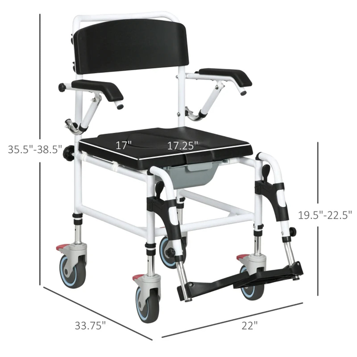 Bathroom Wheelchair,Commode Wheelchair, Rolling Shower Wheelchair with 4 Castor Wheels