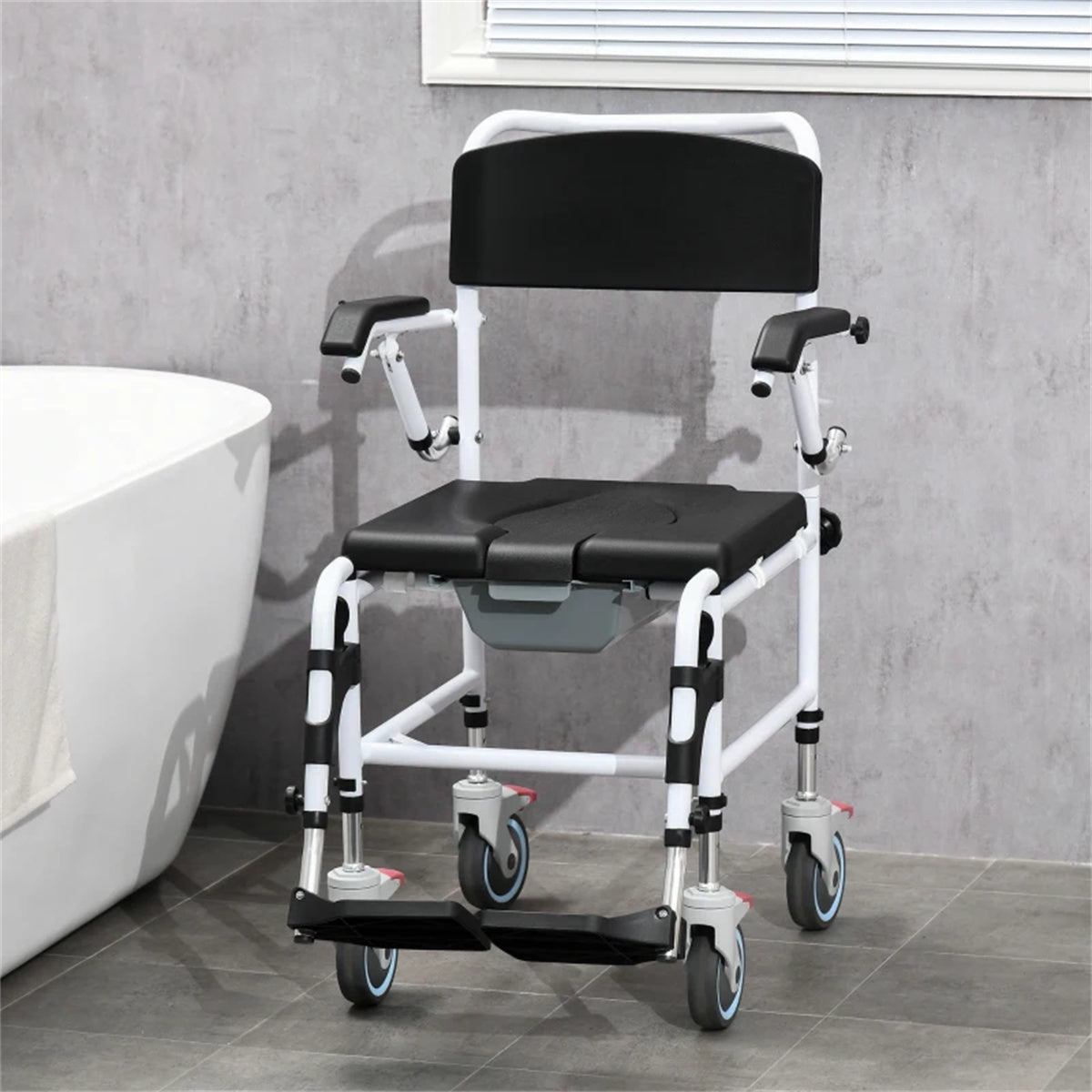 Bathroom Wheelchair,Commode Wheelchair, Rolling Shower Wheelchair with 4 Castor Wheels