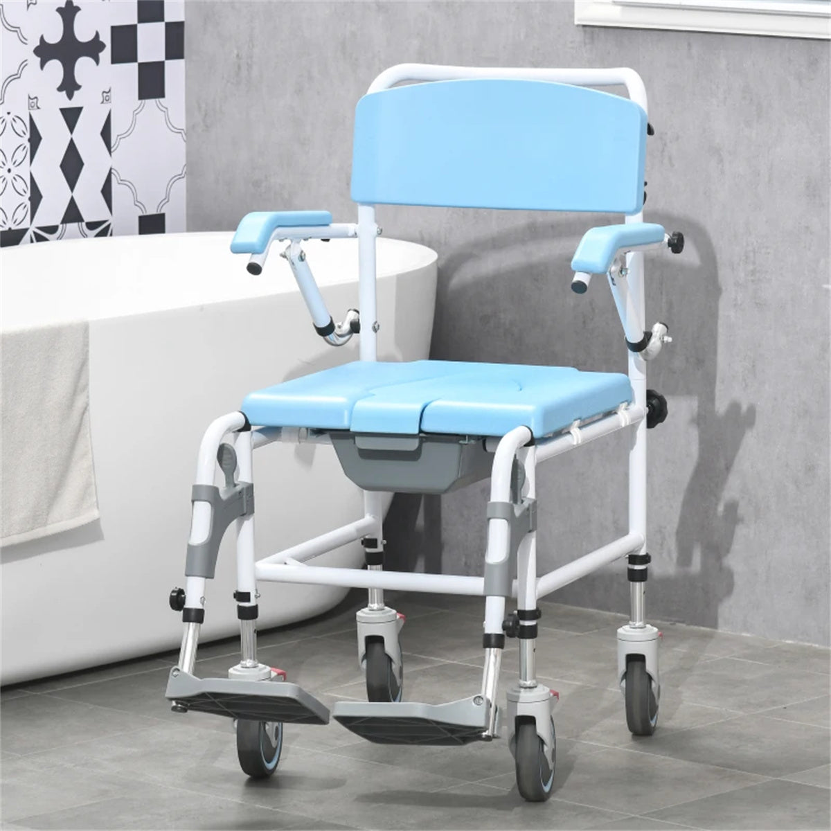 Bathroom Wheelchair,Commode Wheelchair, Rolling Shower Wheelchair with 4 Castor Wheels