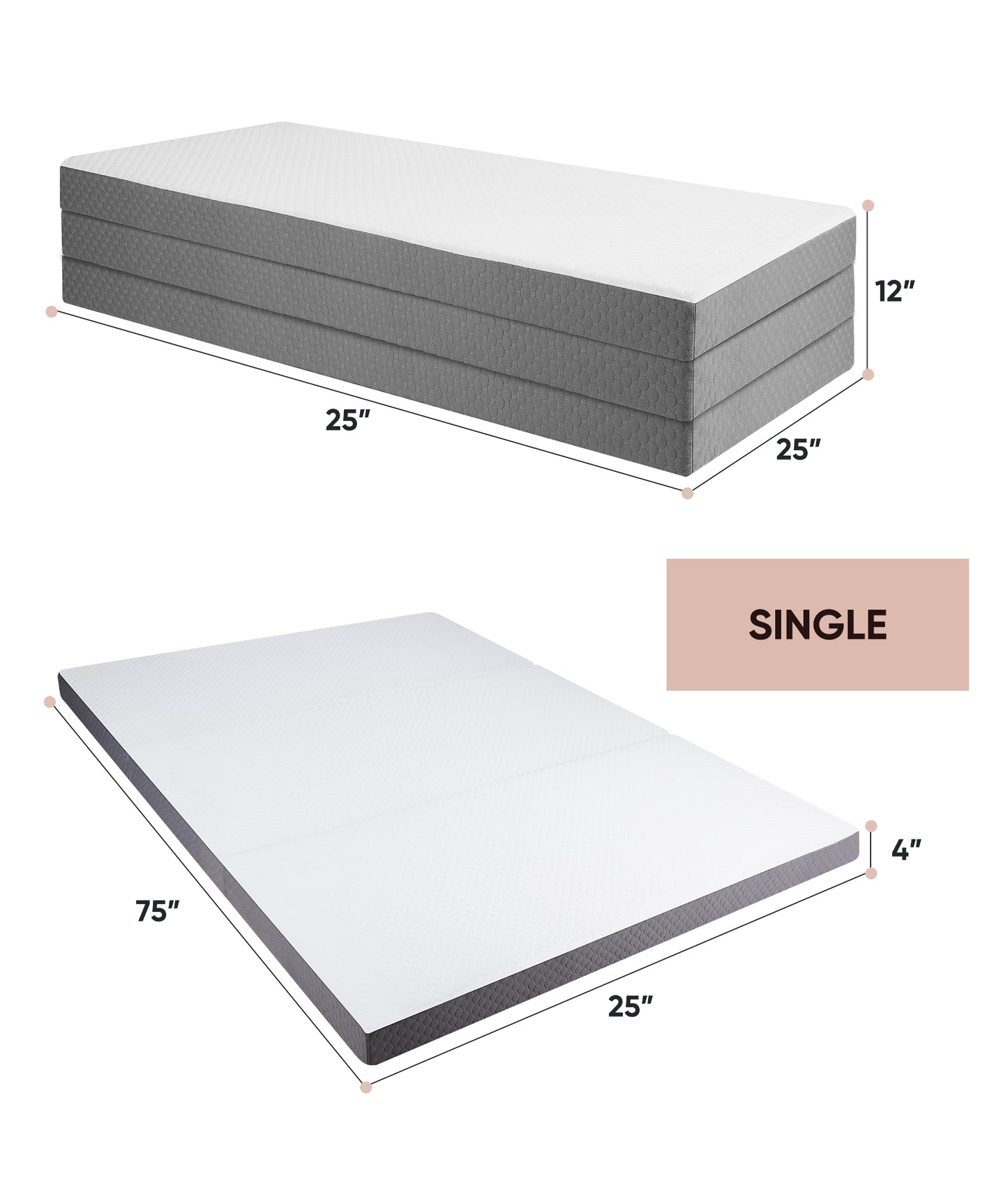 Forias Folding Mattress Size , 4 inch Foldable Memory Form Mattress, Trifold Mattress Topper with Washable Cover, Non-Slip Bottom Camping Mattress Guest Bed