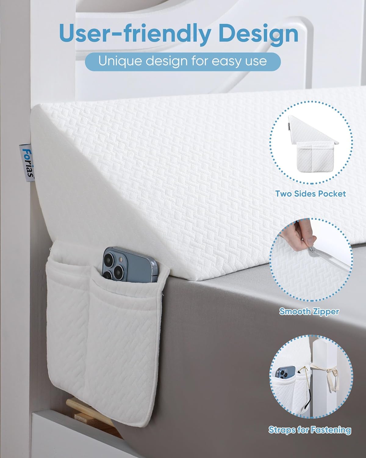 Forias Bed Wedge Pillow for Headboard, Bed Gap Filler(0-7") Twin Size Between Mattress and Headboard, Triangle Long Bolster Between Mattress and Wall, Pillow Stopper for Headboard