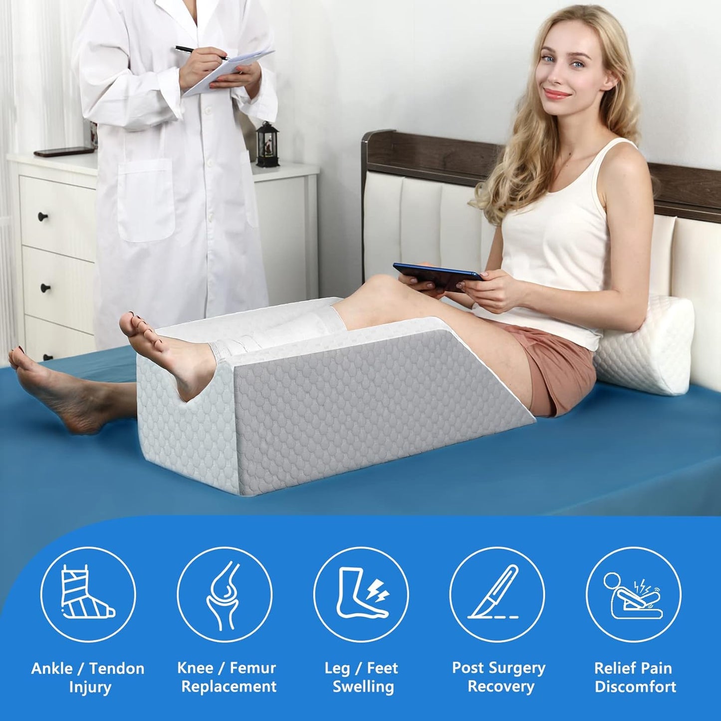 Forias Single Leg Elevation Pillows for After Surgery Memory Foam Leg Pillow for Sleeping with Dual Handles Non-Slip Leg Knee Support and Elevation Pillow for Ankle Injury Foot Rest Leg Swelling