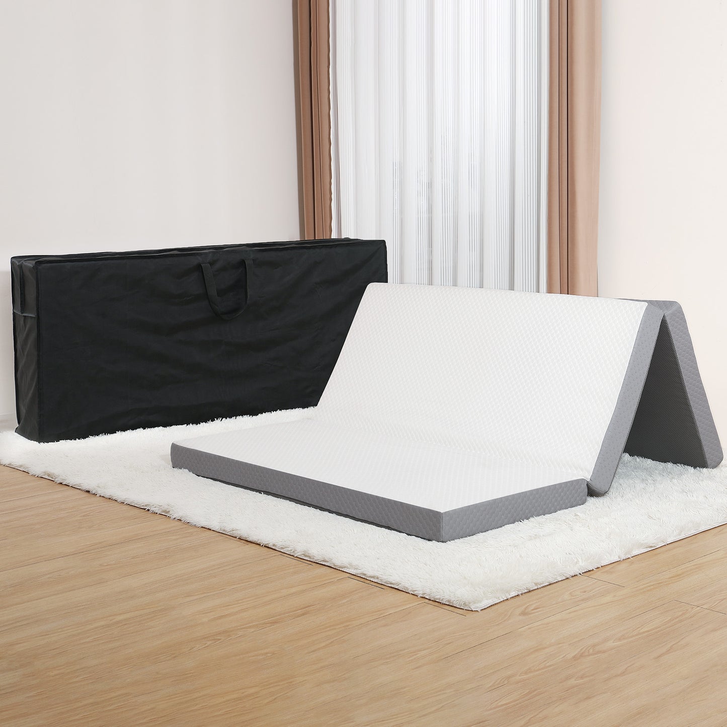Forias Folding Mattress Size , 4 inch Foldable Memory Form Mattress, Trifold Mattress Topper with Washable Cover, Non-Slip Bottom Camping Mattress Guest Bed