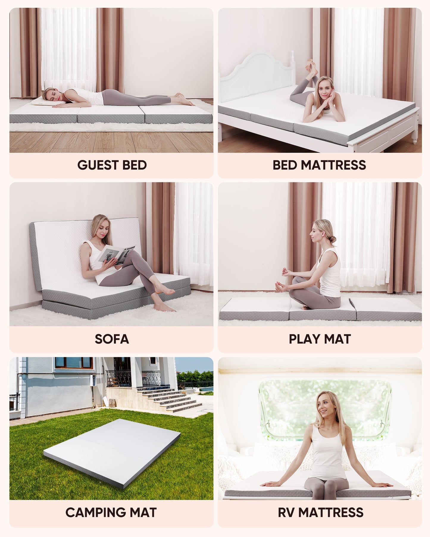 Forias Folding Mattress Size , 4 inch Foldable Memory Form Mattress, Trifold Mattress Topper with Washable Cover, Non-Slip Bottom Camping Mattress Guest Bed