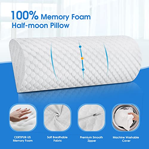 Forias Half Moon Bolster Pillow for Legs Knees Lower Back Neck Pain Relief, Pure Memory Foam Semi Roll Pillow for Head Bed Sleeping Ankle Lumbar Support Leg Elevation Foot Comfort