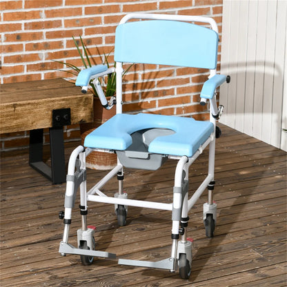 Bathroom Wheelchair，Commode Wheelchair, Rolling Shower Wheelchair with 4 Castor Wheels