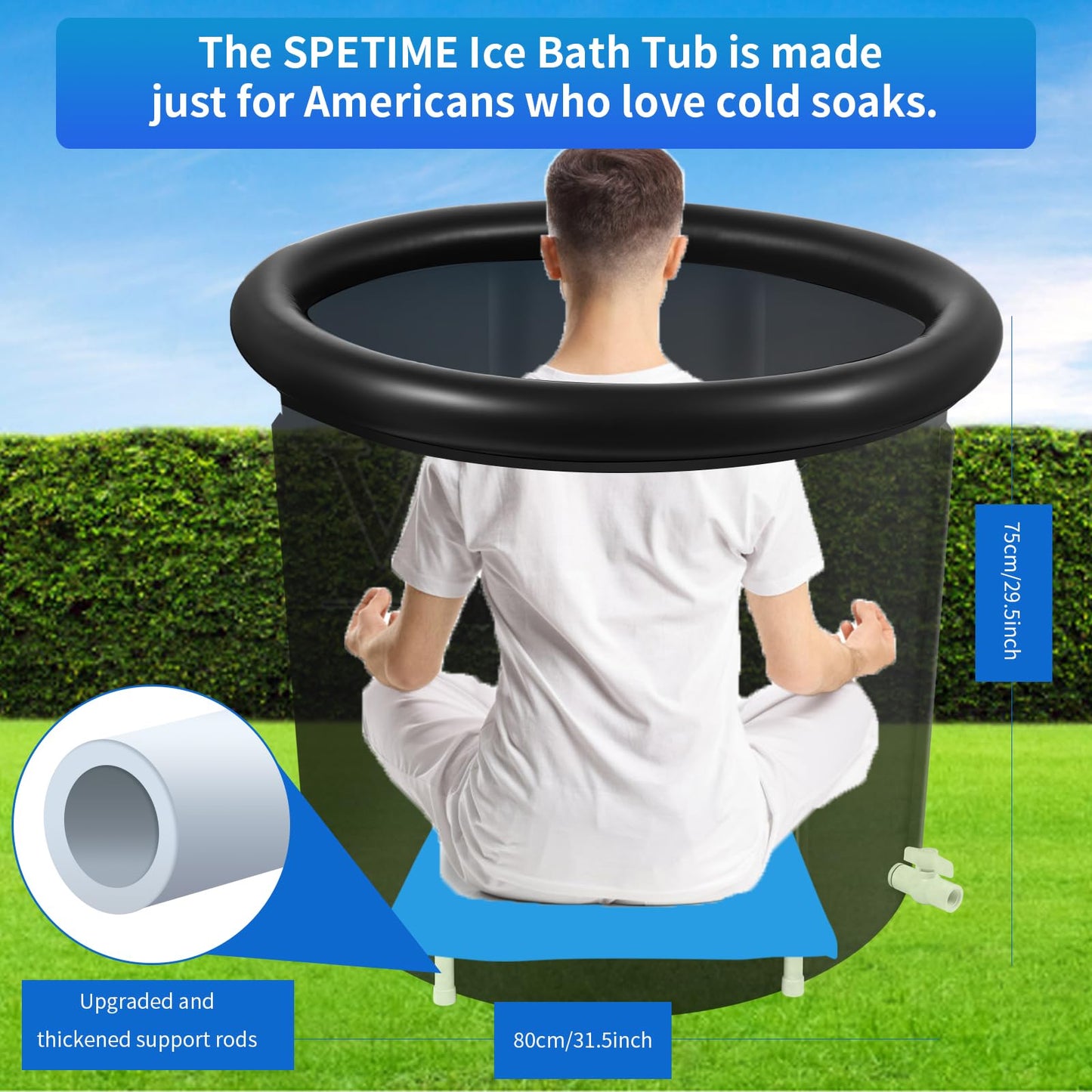 Ice Bath Tub for Athletes, Portable Cold Plunge Inflatable, Large Cold Plunge Tub, Nylon Fabric Ice Plunge Tub for Recovery, Cold Water Therapy Pod Outdoor for adults at Home (80 Gallon)