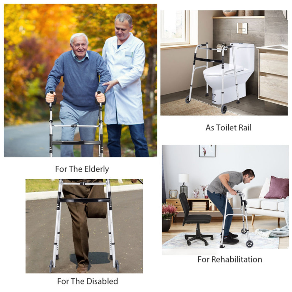 Foldable walking aids, toilet safety railings