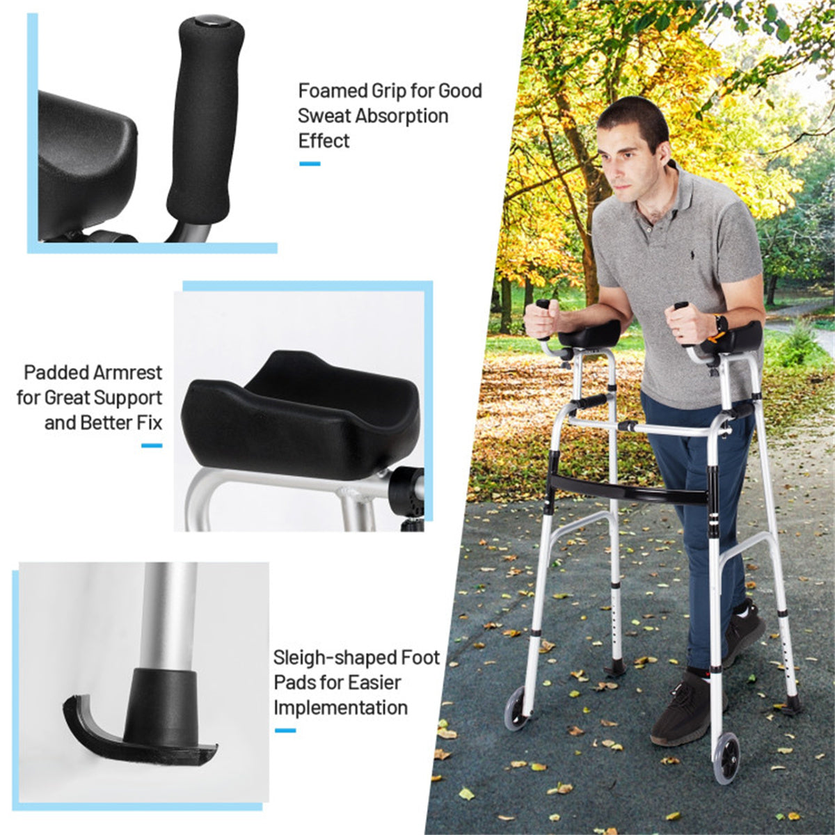 Foldable walking aids, toilet safety railings