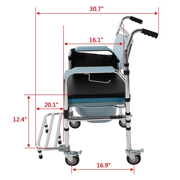 4 in 1 Multifunctional Aluminum Elder People Disabled People Pregnant Women Commode Chair Bath Chair Light Blue