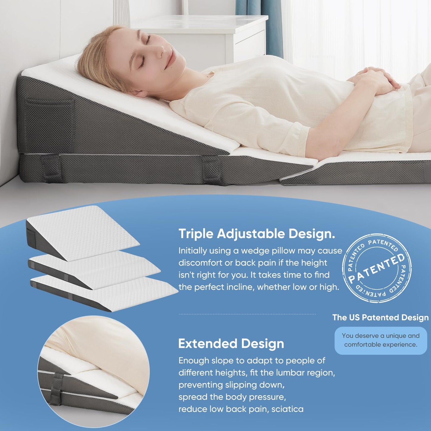 Forias Adjustable Wedge Pillow , 7.5 & 10 & 12 Inch , 3 IN 1