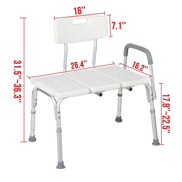 Medical Bathroom Safety Shower Tub Aluminium Alloy Bath Chair Transfer Bench with Wide Seat & Padded Handle White