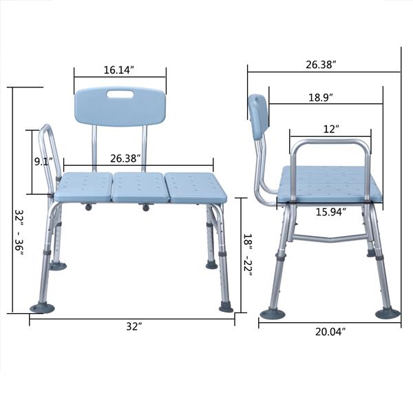 Medical Bathroom Safety Shower Tub Aluminium Alloy Bath Chair Transfer Bench with Back & Handle Blue