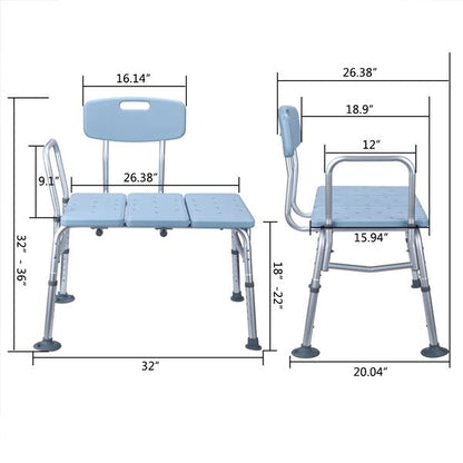 Medical Bathroom Safety Shower Tub Aluminium Alloy Bath Chair Transfer Bench with Back & Handle Blue