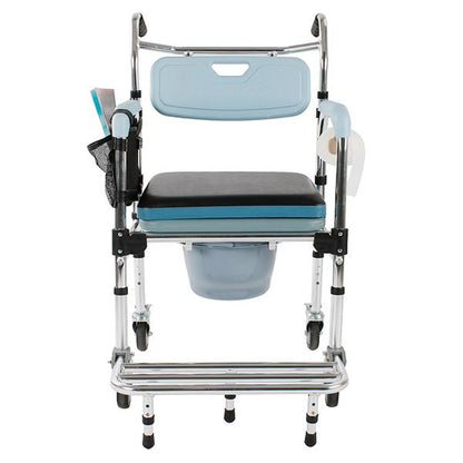 4 in 1 Multifunctional Aluminum Elder People Disabled People Pregnant Women Commode Chair Bath Chair Light Blue