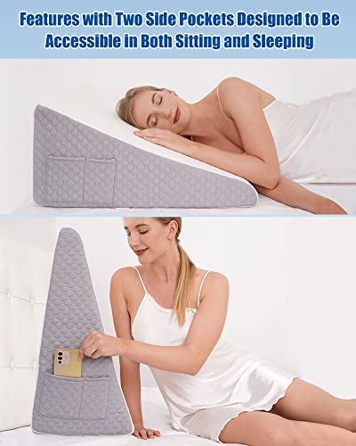 Forias 12 Bed Wedge Pillow for Sleeping Acid Reflux After Surgery with 8  Pure Memory Foam Knee Wedge Pillow for Knee Support Leg Elevation Sciatica
